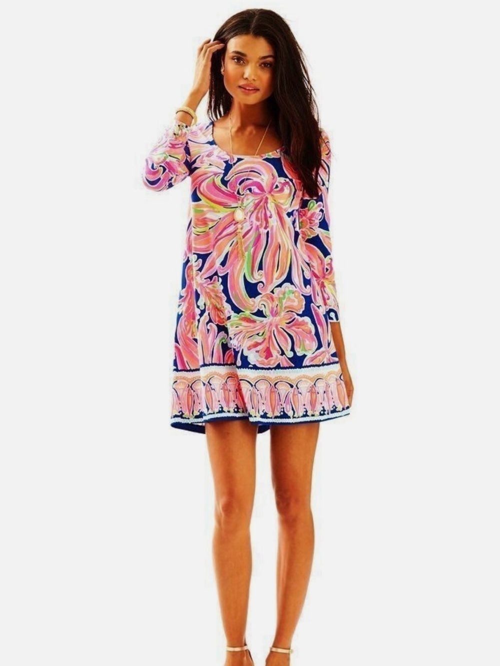 Lilly Pulitzer Emma Dress Resort Navy Banana Flambé XXS